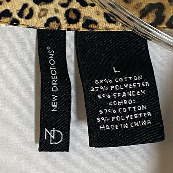 New Direction Top Womens Large White Leopard Trim Button Down Cuff Shirt Classic - Picture 12 of 16